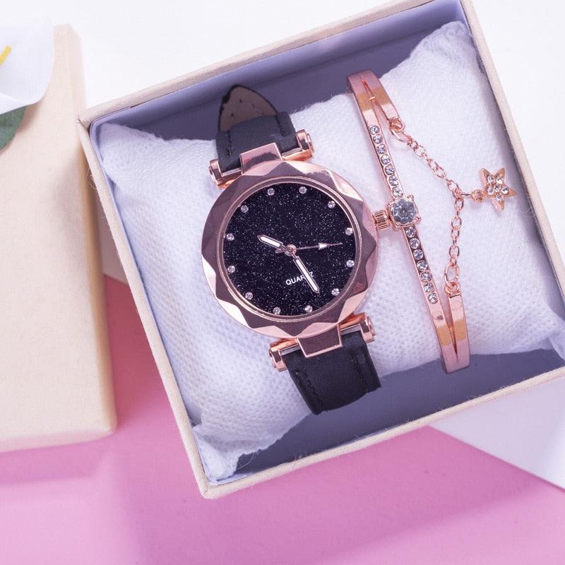 Reloj de Cuarzo para Mujeres con Pulsera de Cuero Elegante