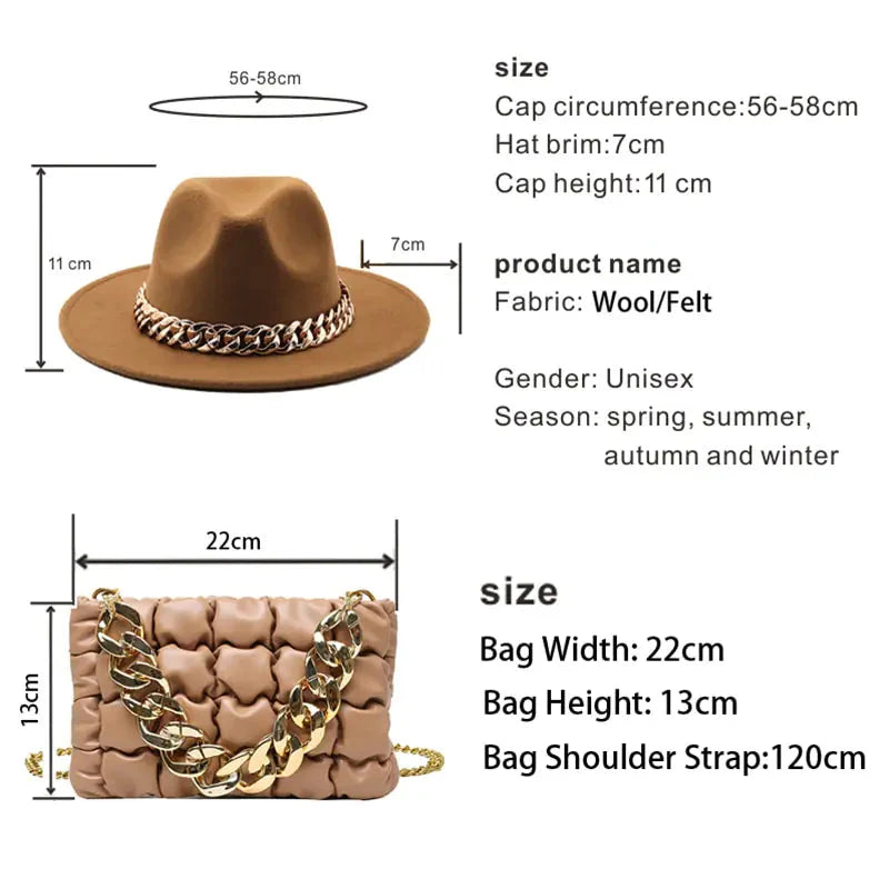 Sombrero Fedora de Lujo con Cadena Dorada para Mujeres