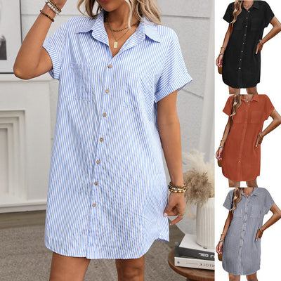 Elegant Striped Mid-Length Shirt Dress for Women