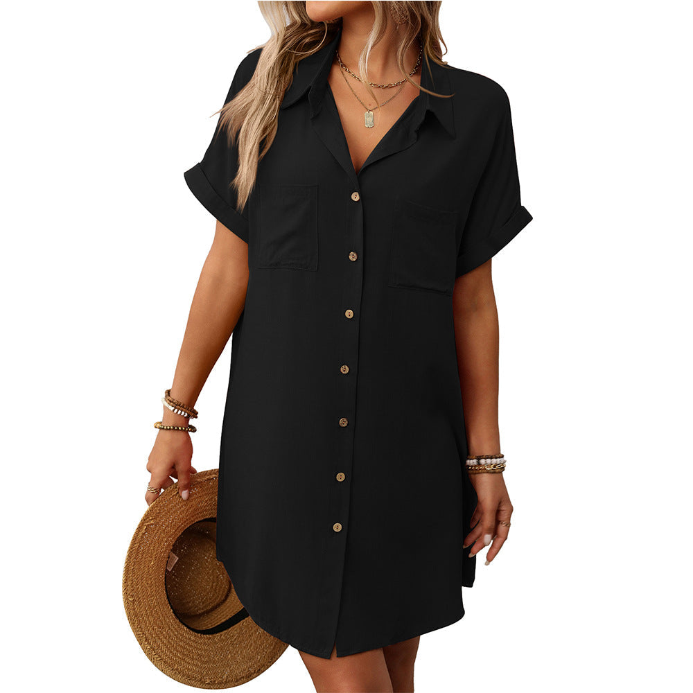 Elegant Striped Mid-Length Shirt Dress for Women
