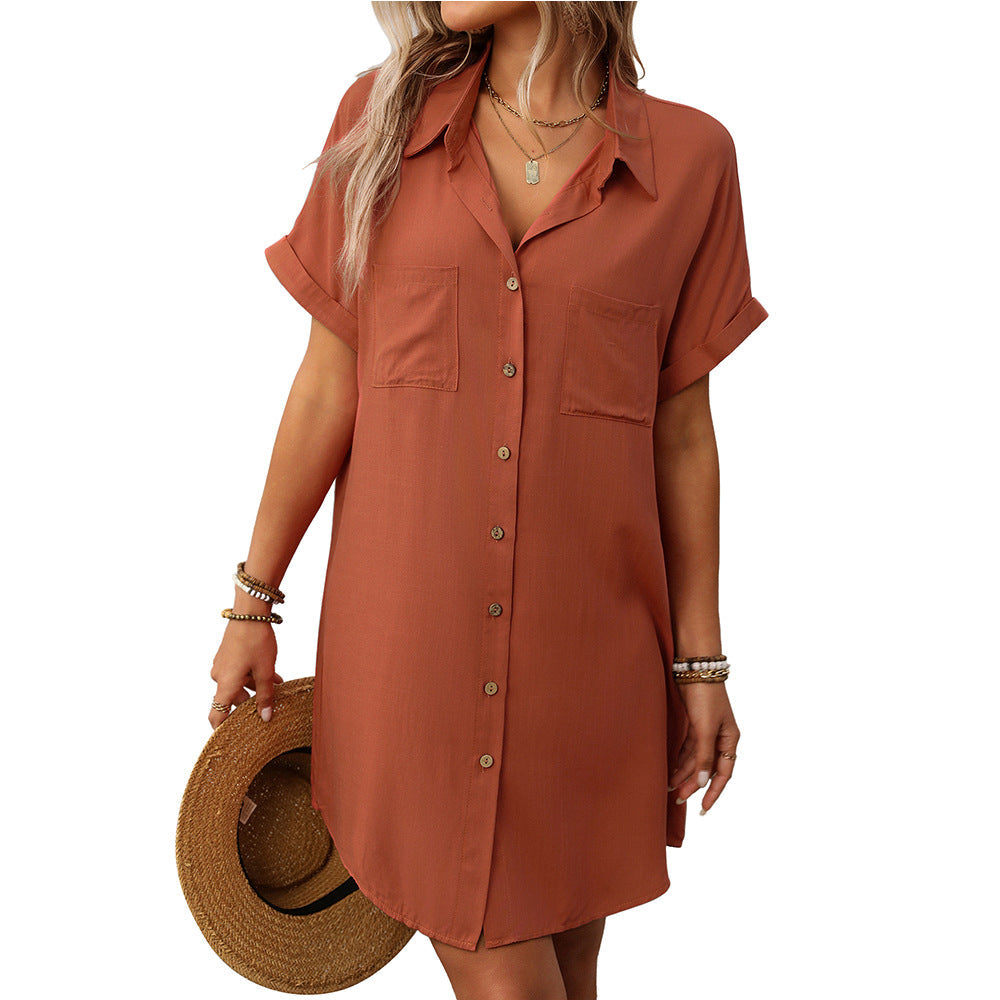 Elegant Striped Mid-Length Shirt Dress for Women