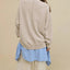 Side Slit Round Neck Long Sleeve Sweatshirt - Korvel