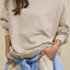 Side Slit Round Neck Long Sleeve Sweatshirt - Korvel