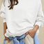 Side Slit Round Neck Long Sleeve Sweatshirt - Korvel