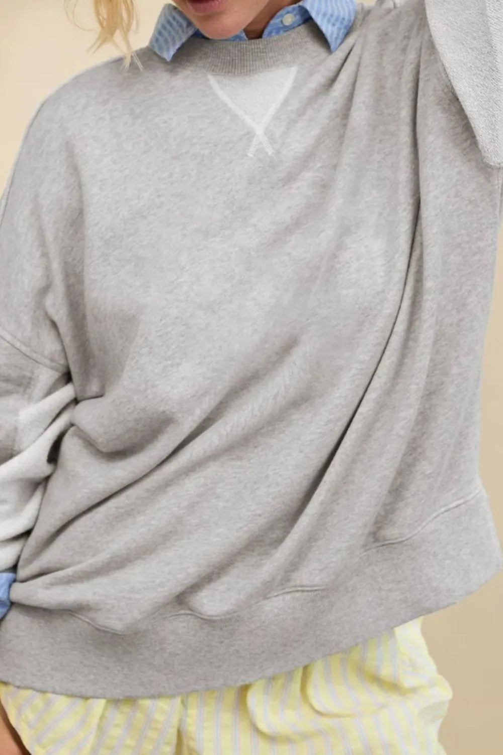 Side Slit Round Neck Long Sleeve Sweatshirt - Korvel