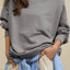 Side Slit Round Neck Long Sleeve Sweatshirt - Korvel