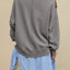 Side Slit Round Neck Long Sleeve Sweatshirt - Korvel