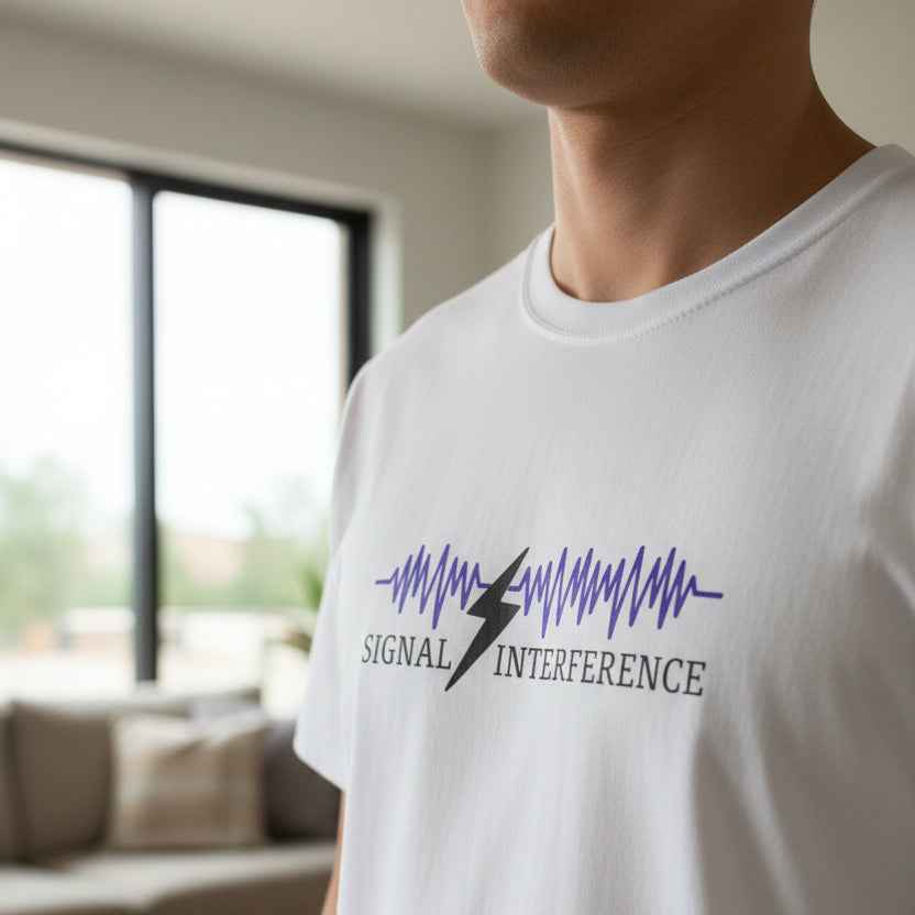 T-shirt d'interférence de signal — Statique silencieuse, étincelle visible