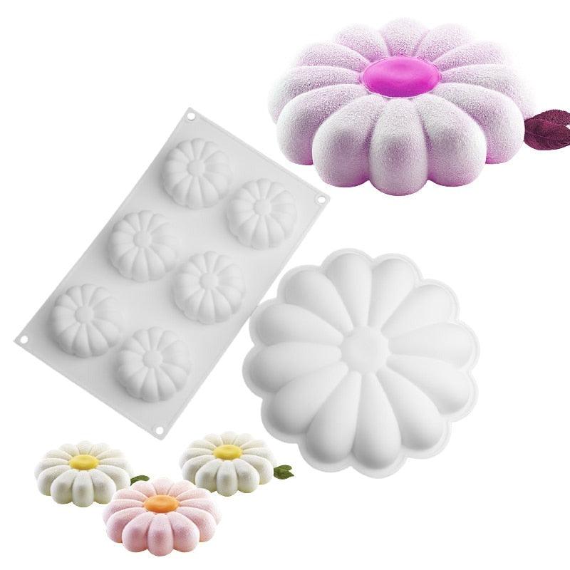 Moldes para Pasteles de Silicona en Forma de Margarita - Set de Utensilios de Hornear de 1/6 Cavidad