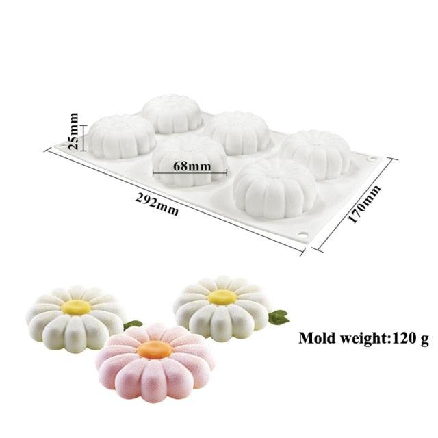 Moldes para Pasteles de Silicona en Forma de Margarita - Set de Utensilios de Hornear de 1/6 Cavidad