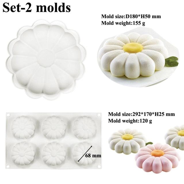 Moldes para Pasteles de Silicona en Forma de Margarita - Set de Utensilios de Hornear de 1/6 Cavidad