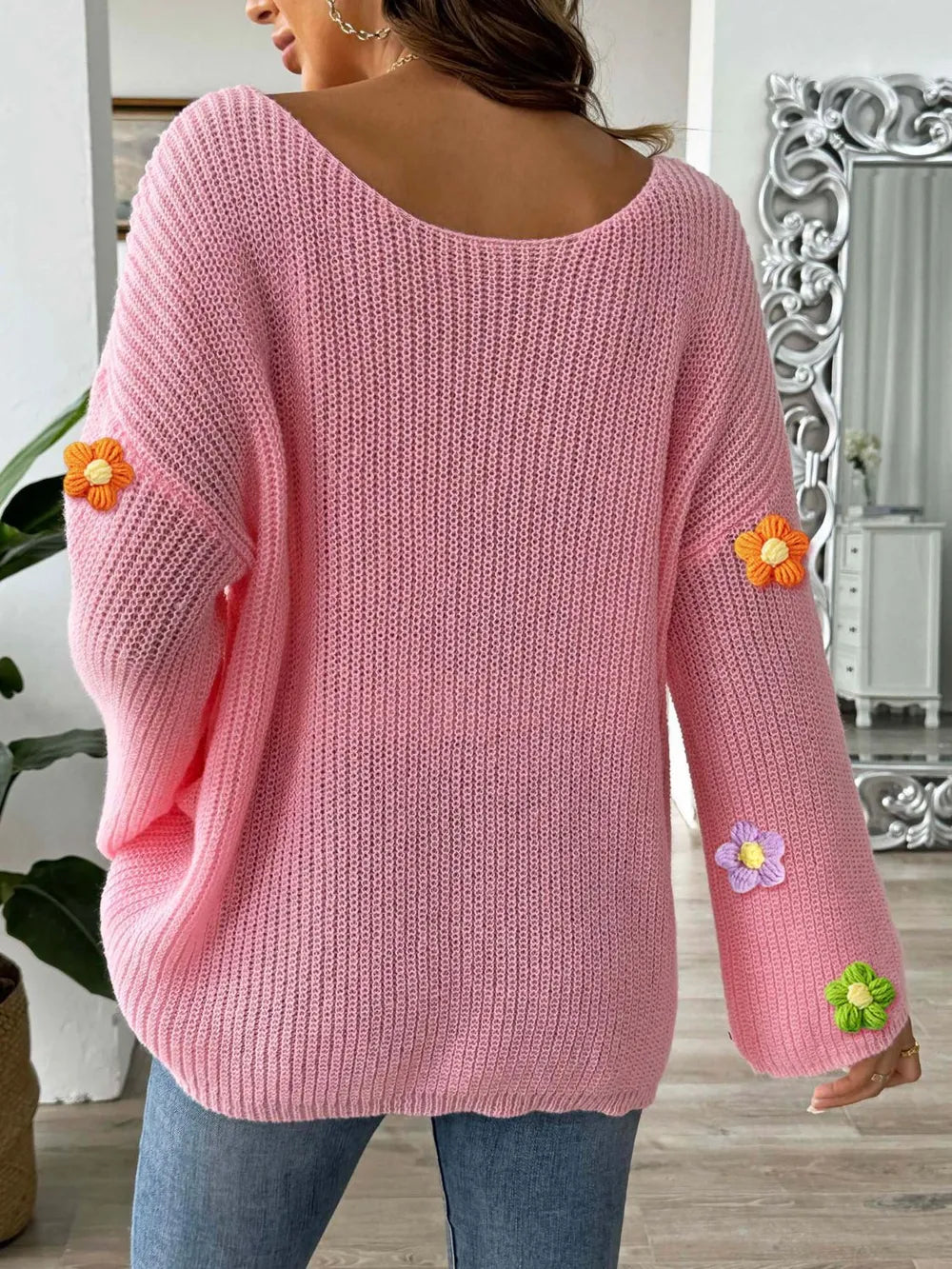 Simple and loose one neck off shoulder flared sleeve sweater - Korvel