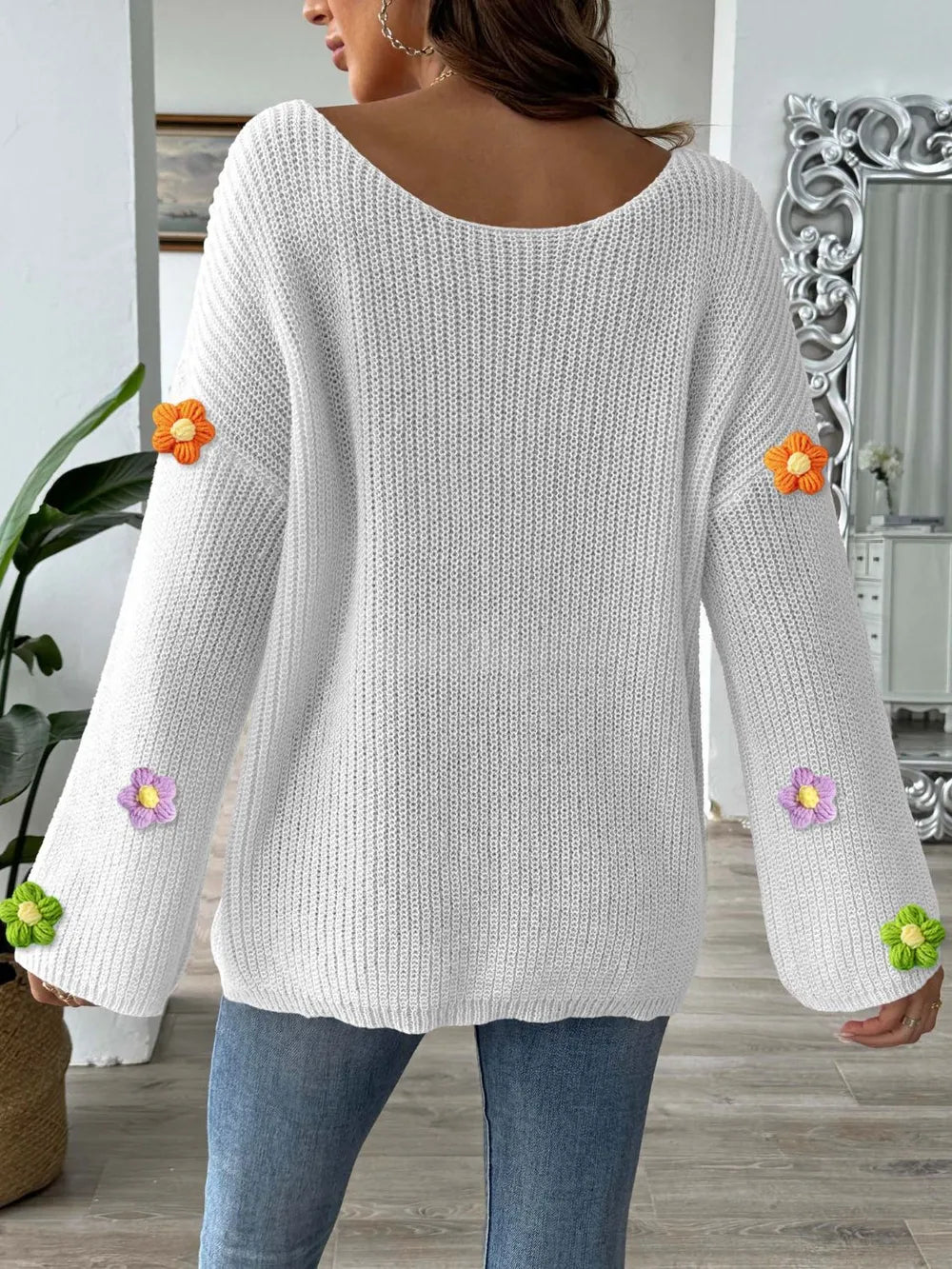 Simple and loose one neck off shoulder flared sleeve sweater - Korvel