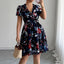 Simple deep V-floral dress dress - Korvel