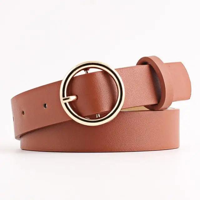 Ceinture en PU Cuir pour Femmes avec Boucle Double O-Ring Vintage