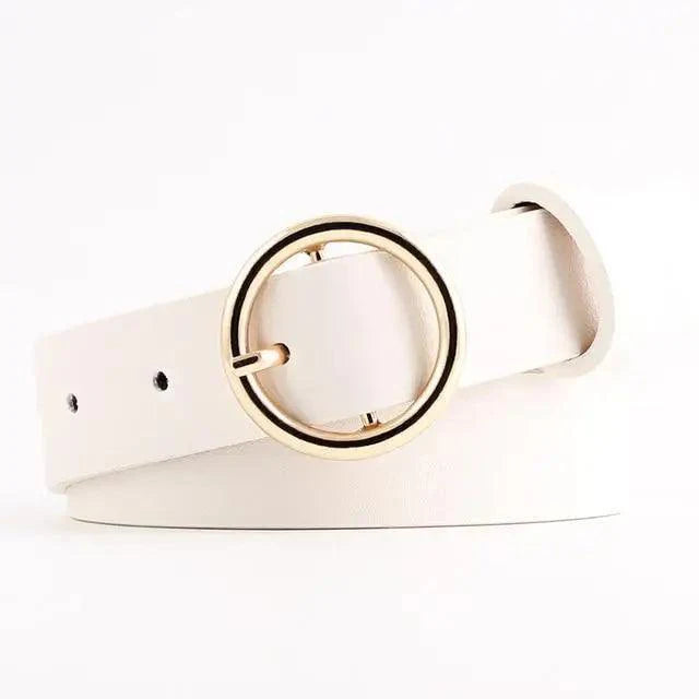 Ceinture en PU Cuir pour Femmes avec Boucle Double O-Ring Vintage