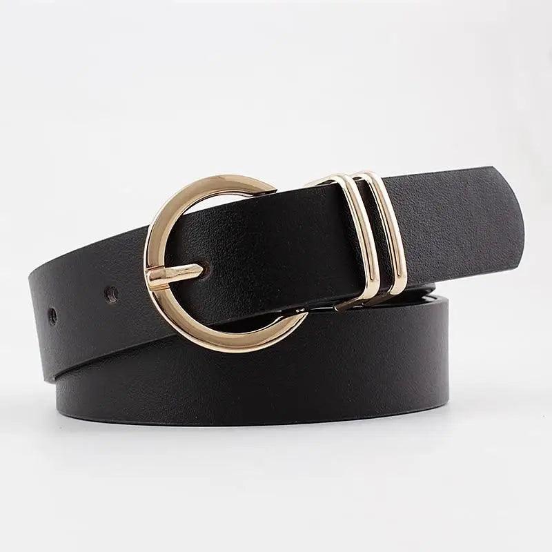 Ceinture en PU Cuir pour Femmes avec Boucle Double O-Ring Vintage