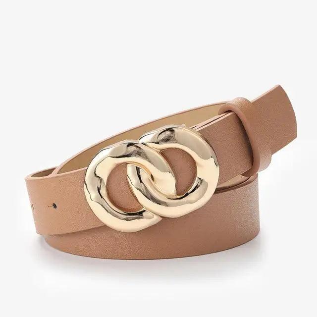 Ceinture en PU Cuir pour Femmes avec Boucle Double O-Ring Vintage