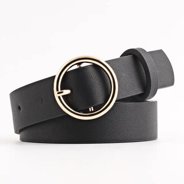 Ceinture en PU Cuir pour Femmes avec Boucle Double O-Ring Vintage