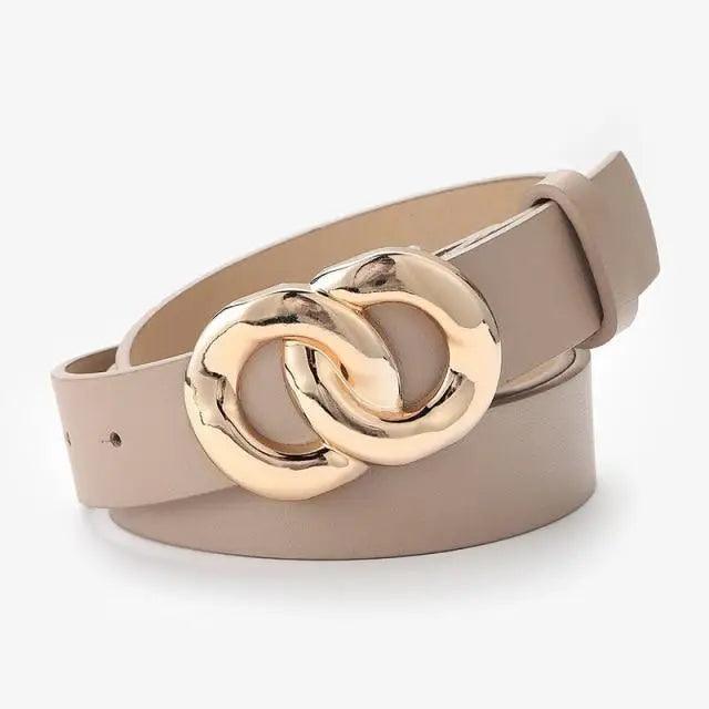 Ceinture en PU Cuir pour Femmes avec Boucle Double O-Ring Vintage