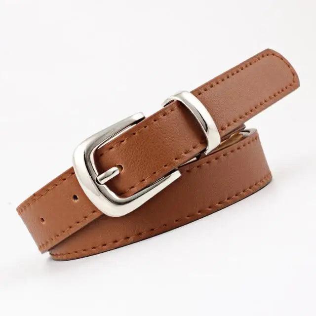 Ceinture en PU Cuir pour Femmes avec Boucle Double O-Ring Vintage