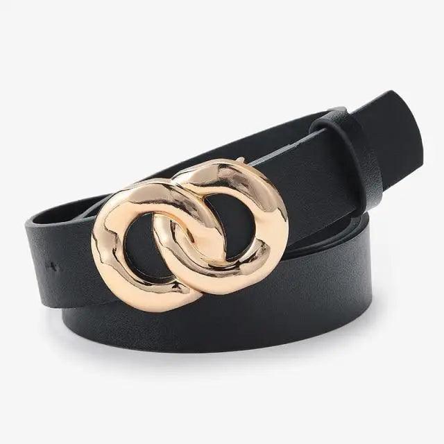 Ceinture en PU Cuir pour Femmes avec Boucle Double O-Ring Vintage