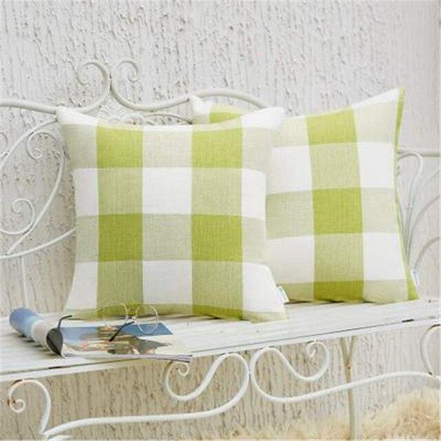 Housse de Coussin en Lin à Carreaux avec Fermeture Éclair Invisible - 45x45cm