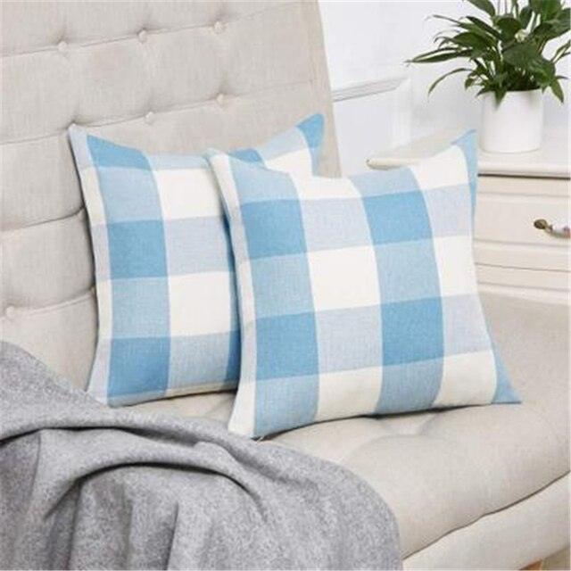 Housse de Coussin en Lin à Carreaux avec Fermeture Éclair Invisible - 45x45cm
