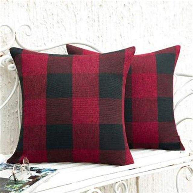 Housse de Coussin en Lin à Carreaux avec Fermeture Éclair Invisible - 45x45cm