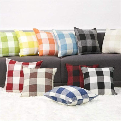 Plaid Linen Pillow Case with Invisible Zipper - 45x45cm