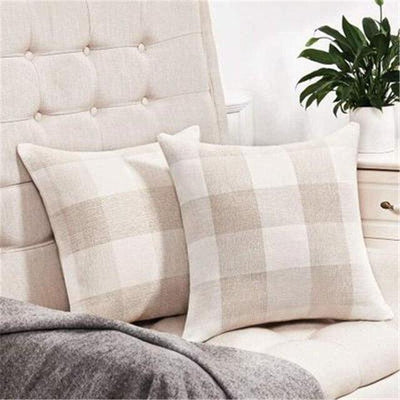 Plaid Linen Pillow Case with Invisible Zipper - 45x45cm