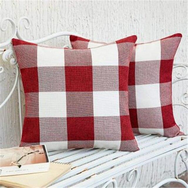 Housse de Coussin en Lin à Carreaux avec Fermeture Éclair Invisible - 45x45cm