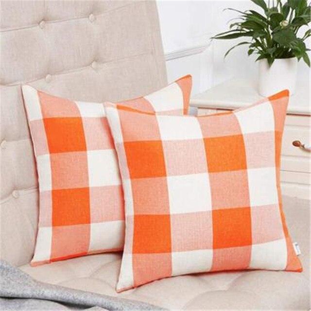 Housse de Coussin en Lin à Carreaux avec Fermeture Éclair Invisible - 45x45cm