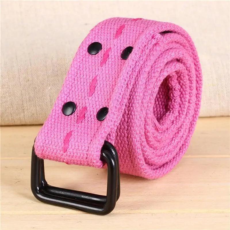 Unisex Adjustable Cotton Strap Belt with Metal Buckle