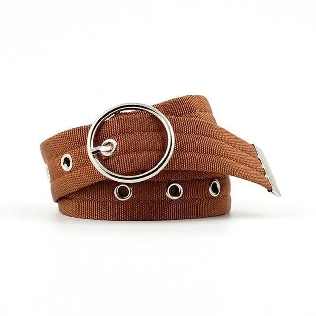 Unisex Adjustable Cotton Strap Belt with Metal Buckle