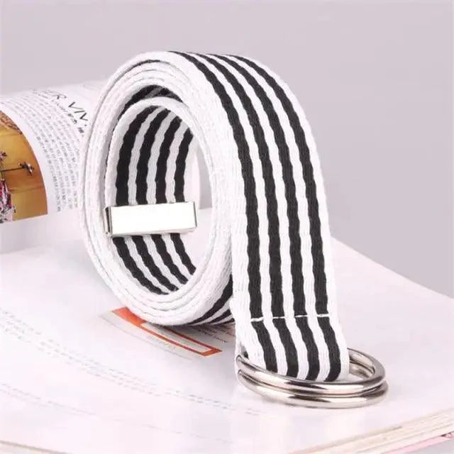 Unisex Adjustable Cotton Strap Belt with Metal Buckle