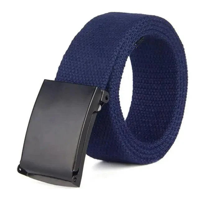 Unisex Adjustable Cotton Strap Belt with Metal Buckle