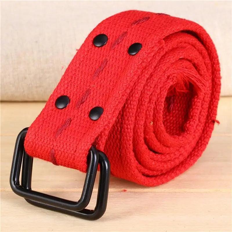 Unisex Adjustable Cotton Strap Belt with Metal Buckle
