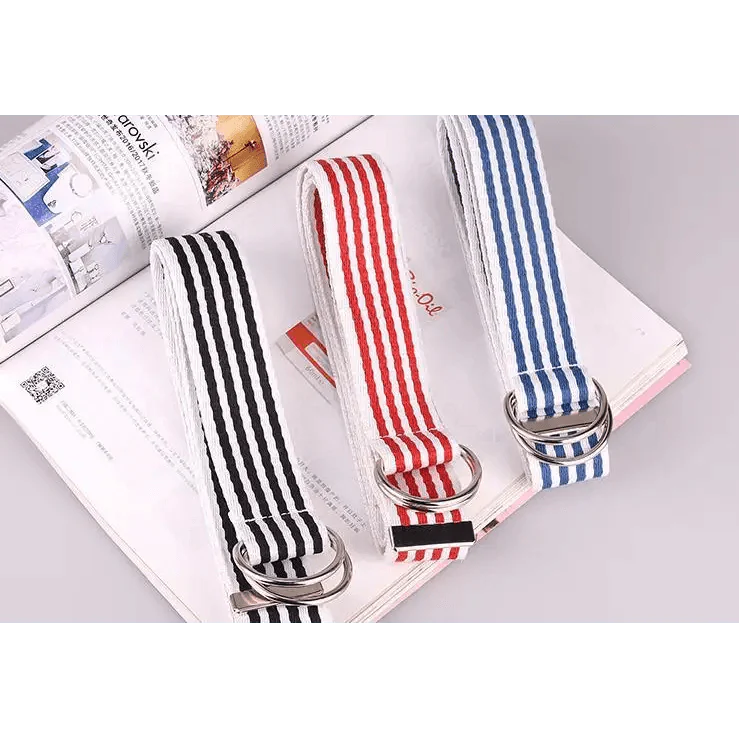 Unisex Adjustable Cotton Strap Belt with Metal Buckle
