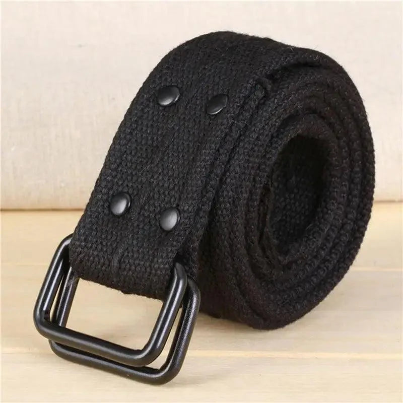 Unisex Adjustable Cotton Strap Belt with Metal Buckle