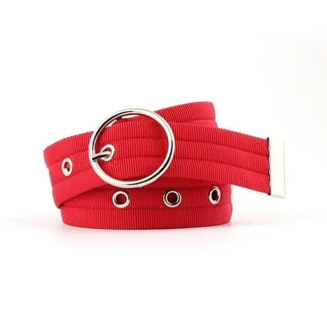 Unisex Adjustable Cotton Strap Belt with Metal Buckle