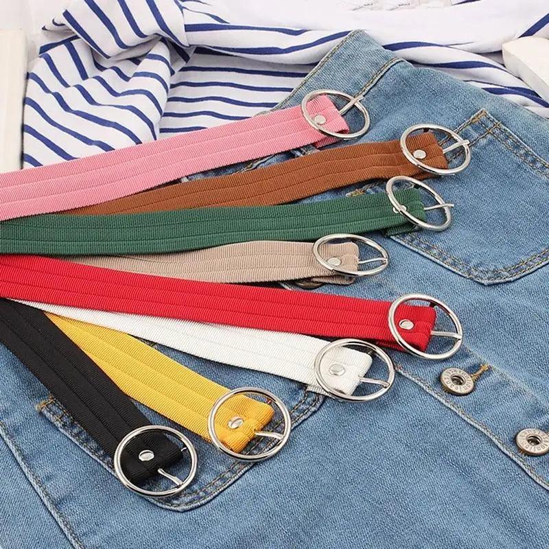Unisex Adjustable Cotton Strap Belt with Metal Buckle