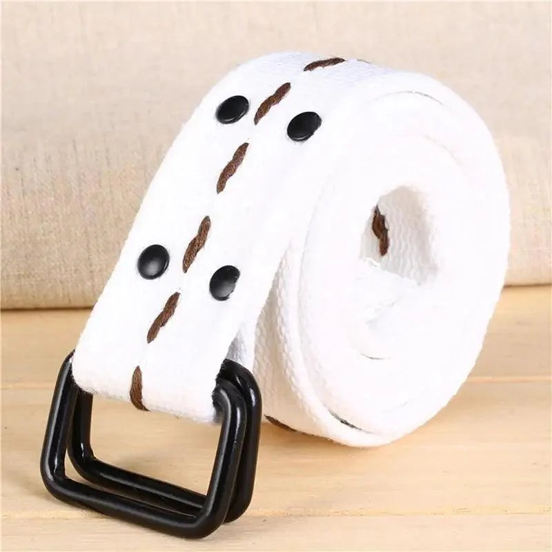 Unisex Adjustable Cotton Strap Belt with Metal Buckle
