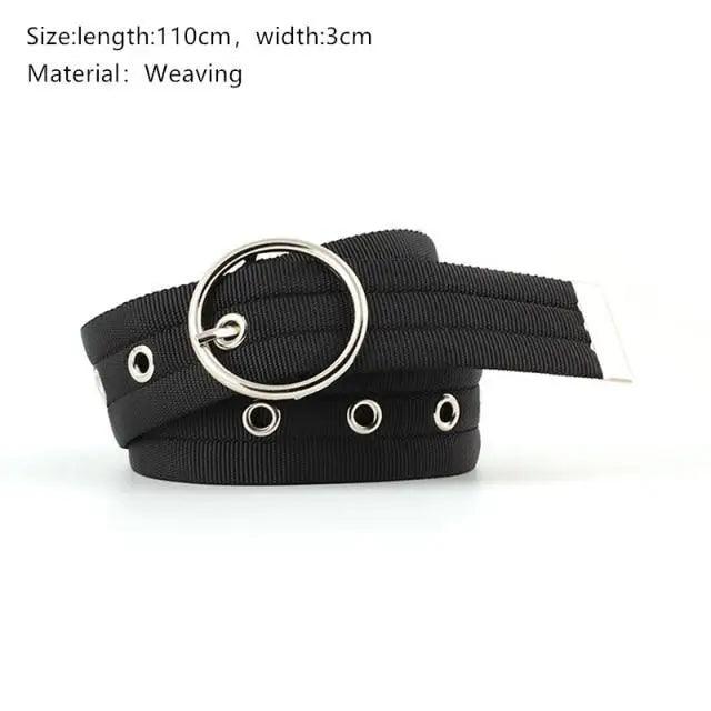 Unisex Adjustable Cotton Strap Belt with Metal Buckle