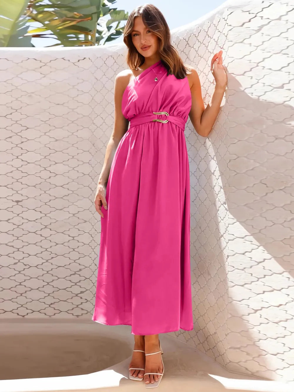 Robe midi élégante à épaule unique