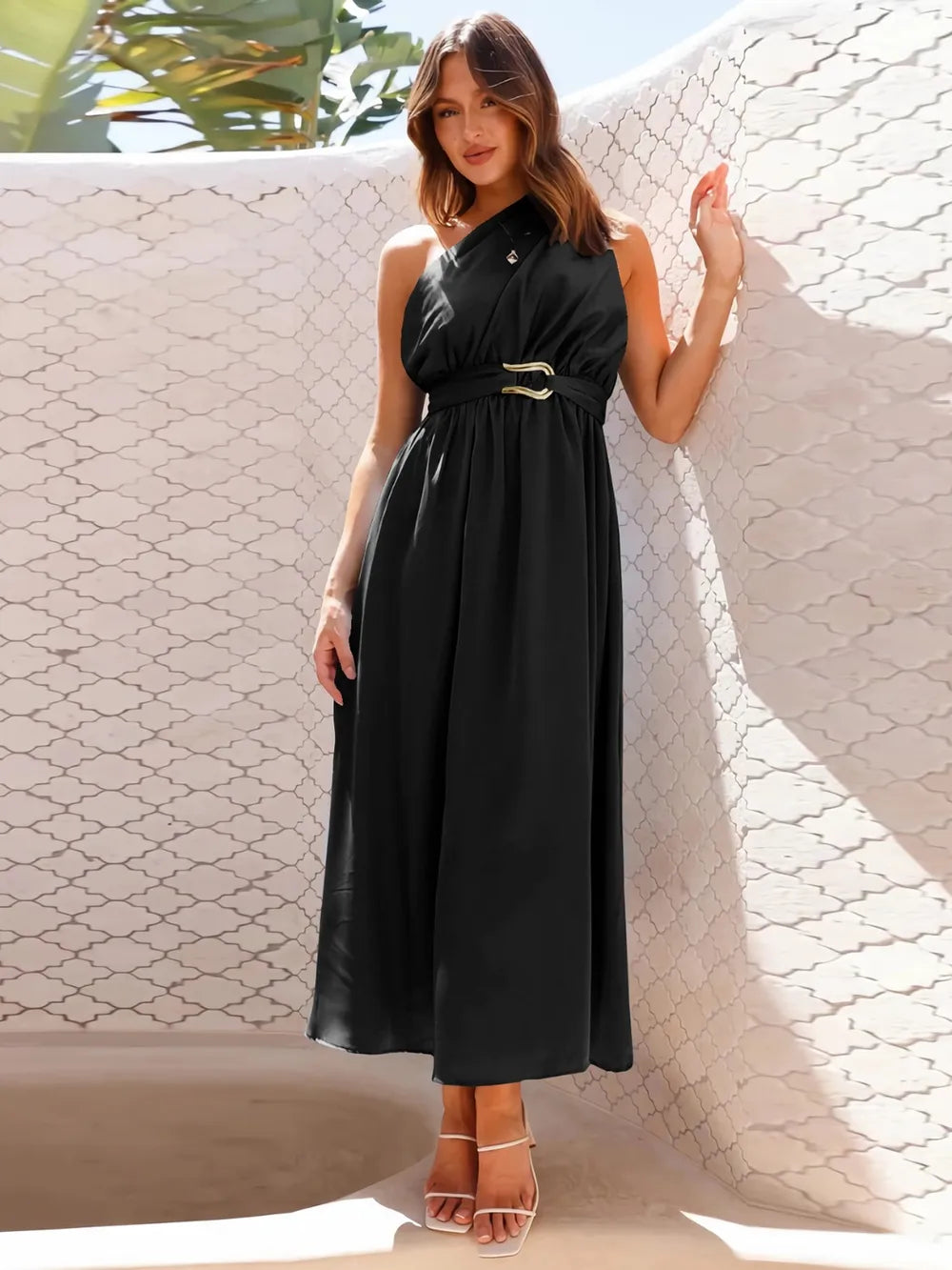 Robe midi élégante à épaule unique