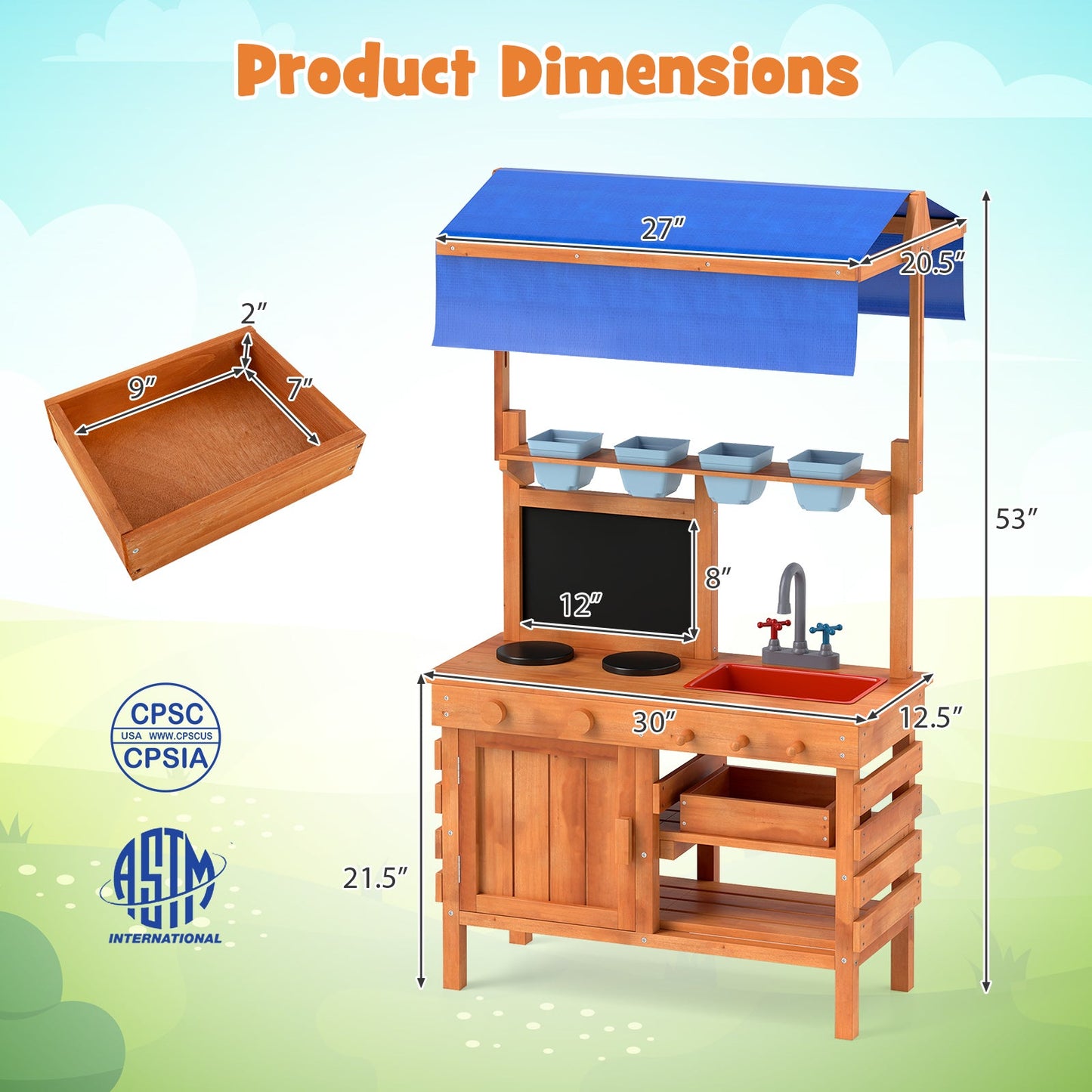 Cuisine en bois pour jeu de rôle avec auvent réglable pour enfants