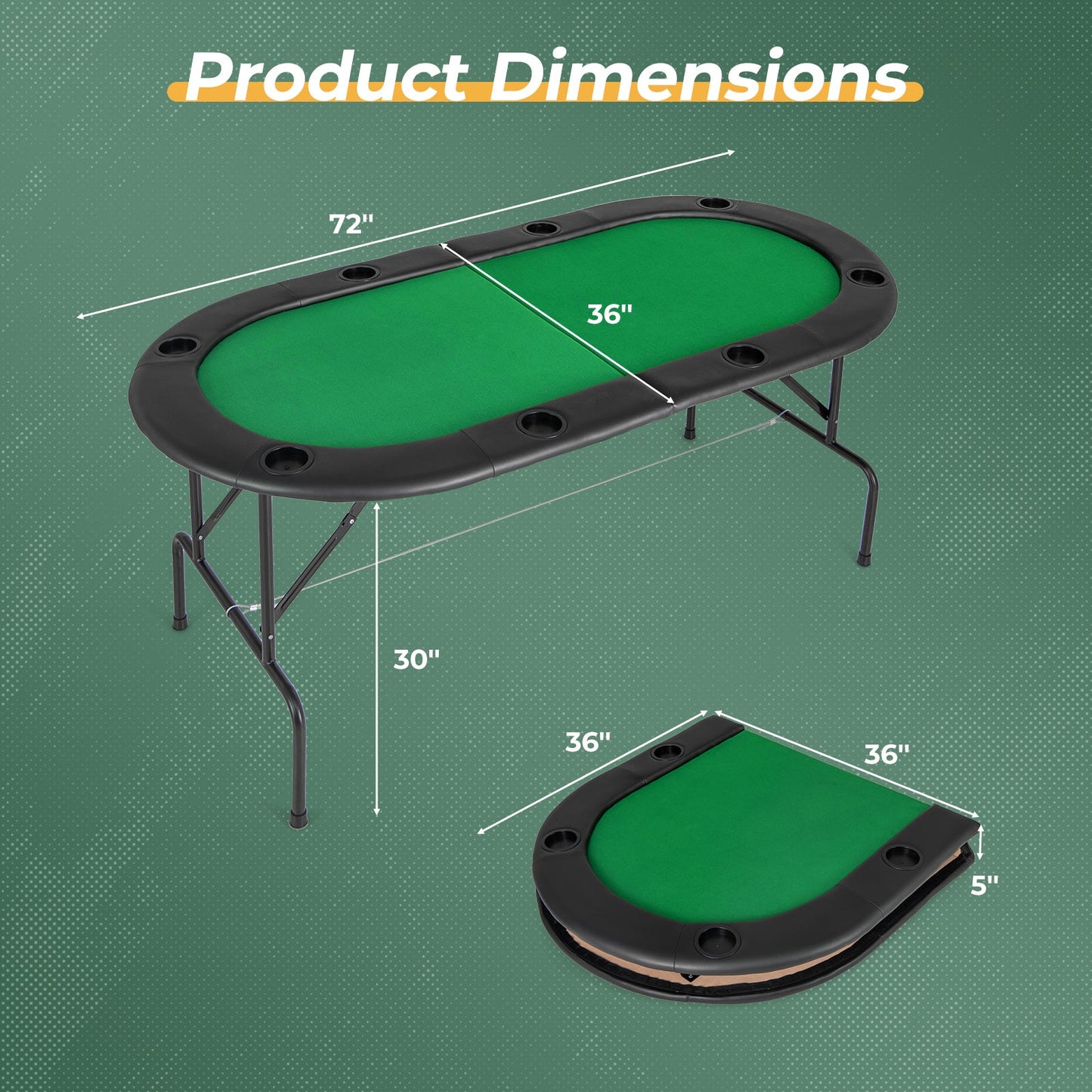 Table de poker Texas Hold'em pliable pour 8 joueurs - Vert