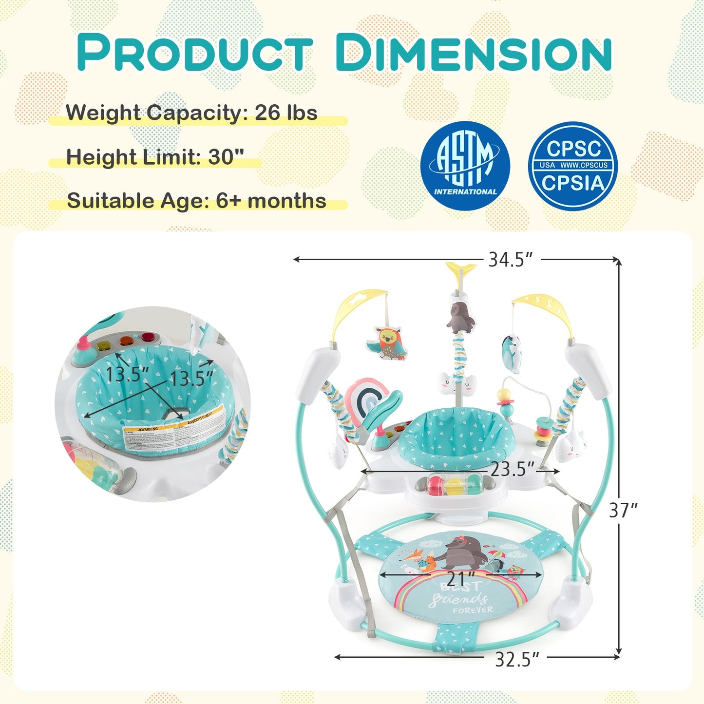 Height Adjustable Baby Activity Center with Interactive Toys - Blue
