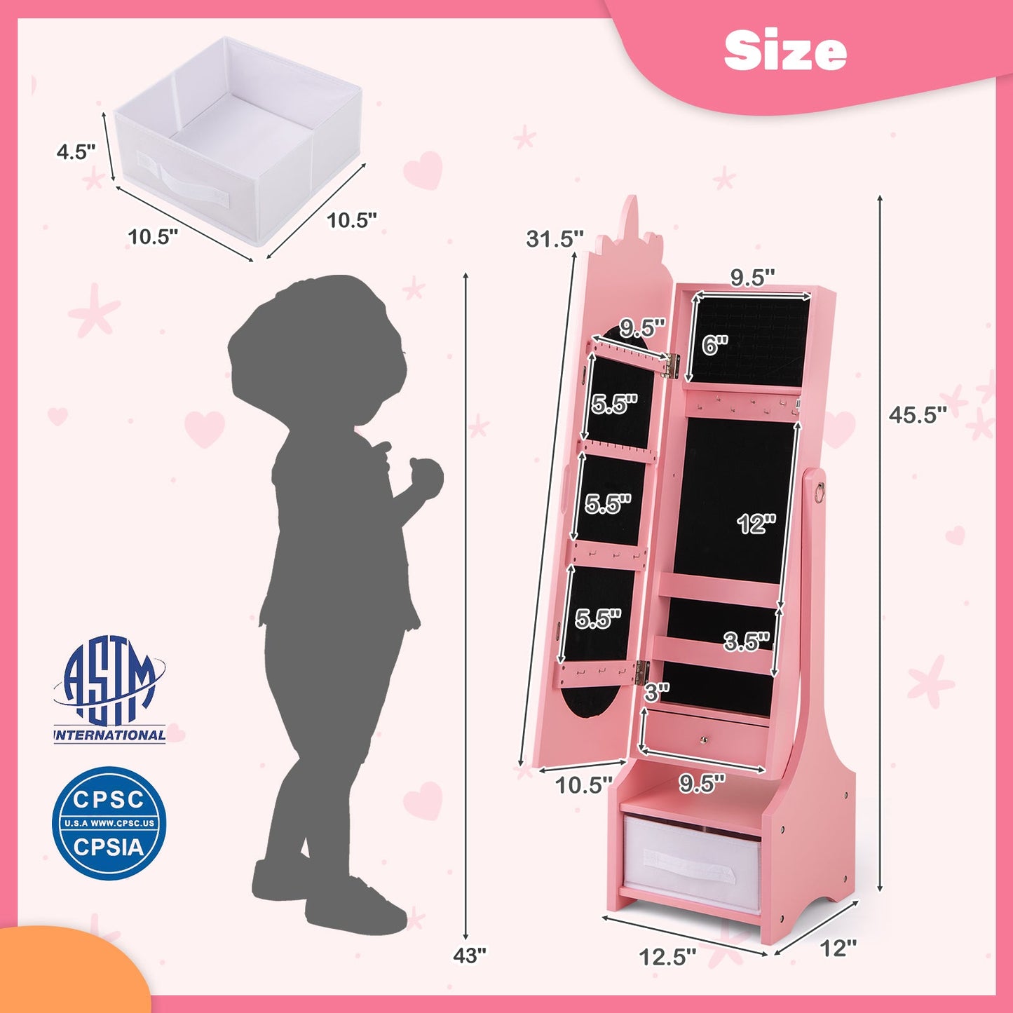 Kids Jewelry Armoire Cabinet with Storage - Pink